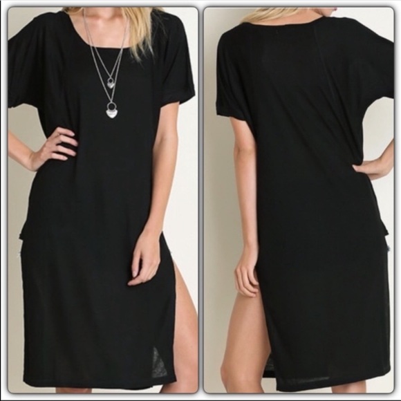 New Black Side Slitted Black Dress - Picture 2 of 4